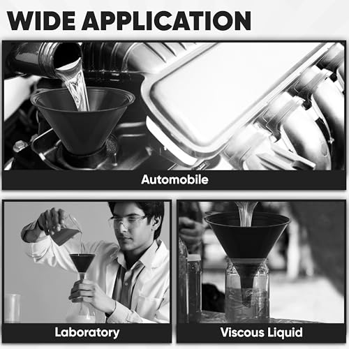 LIQVEE™ Funnels for Kitchen Use – Black Set in 4 Sizes (122, 101, 76 & 50mm) | Durable, Non-Toxic Food Grade Plastic – Ideal for Filling Bottles, Jars & Containers | Perfect for Kitchen, Garage & Labs