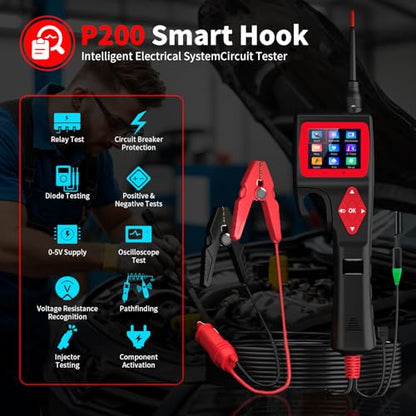 P200 Power Circuit Probe Tester, 9V-30V Automotive Electrical Circuit Tester with 2.4" LCD Screen, Multi-Function Car Diagnostic Tool for Voltage Resistance Relay Injector Test