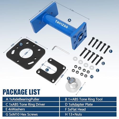 Tayizoo Rear Axle Bearing Puller and Installer Kit with ABS Tone Ring Adapter Plate, Wheel Bearing Removal Tool for Toyota Tacoma 1995-2004, 4Runner 1995-2020, Tundra, T100 and Hilux Pickup