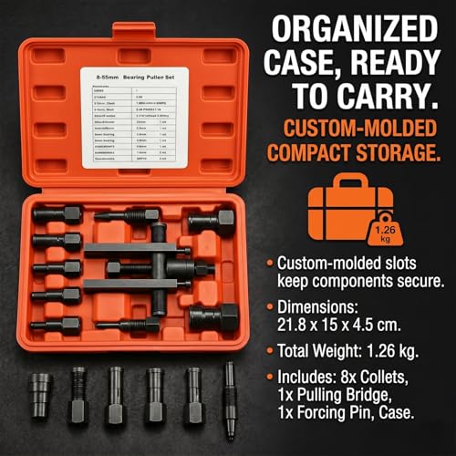 Heavy Duty Internal Bearing Puller Kit, 8-25mm Blind Hole Bearing Puller Set with Split-Jaw Grip, Upgrade Motorcycle Bearing Removal Tool for Hubs & Engine Casings