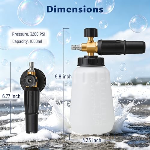 Lichamp Foam Cannon for Pressure Washer, 1000ml Wide Mouth Snow Foam Lance, 1/4 Inch Quick Connector, Adjustable Foam Thickness & Spray Width, Brass Head & Stainless Steel for Car, Driveway, Patio