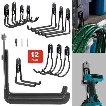 Wallmaster Garage Hooks Organizer Kit,12 Pack Adjustable Heavy Duty Shelving Hook,Wall Mount Utility Steel Garage Organization (Black) - size: 12 pcs-Black
