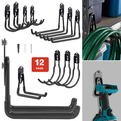 Wallmaster Garage Hooks Organizer Kit,12 Pack Adjustable Heavy Duty Shelving Hook,Wall Mount Utility Steel Garage Organization (Black) - size: 12 pcs-Black