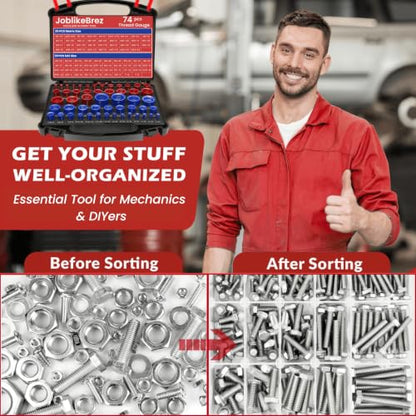 Thread Checker, 74pcs Nut and Bolt Thread Checker, 39 Inch & 35 Metric Box Set Thread Gauge, Thread Checker Standard and Metric Suitable for Size Checker of Bolts or Nuts in Narrow Areas - size: 74 Thread Checker
