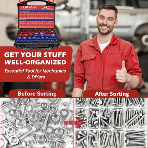 Thread Checker, 74pcs Nut and Bolt Thread Checker, 39 Inch & 35 Metric Box Set Thread Gauge, Thread Checker Standard and Metric Suitable for Size Checker of Bolts or Nuts in Narrow Areas - size: 74 Thread Checker