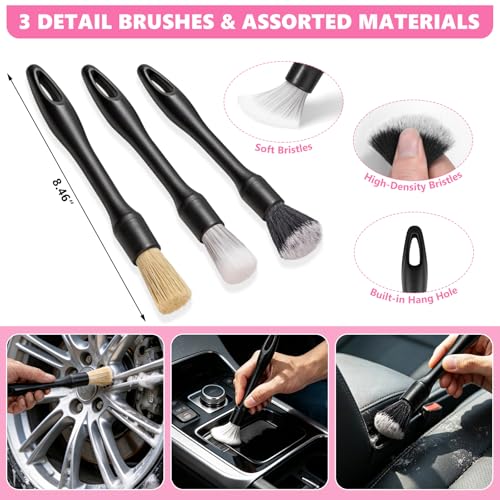 21PCS Car Detailing Kit Interior Cleaner - with Handheld Car Vacuum, Windshield Cleaning Tool, Detailing Brushes, Car Cleaning Supplies Kit for Women Men (Pink) - color: pink