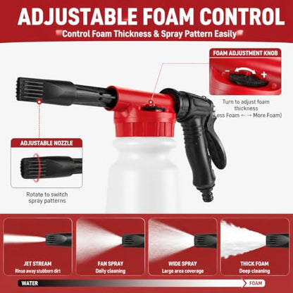 Car Wash Foam Gun for Garden Hose, Premium Foam Cannon Sprayer with Adjustable Foam Blaster, Car Wash Kit Soap Sprayer for Auto Detailing, Easy Connect Hose Foam Cannon-Black - color: Black
