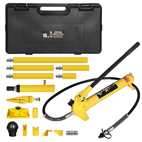 YELLOW JACKET 10 ton Porta Power Kit Hydraulic Ram Jack Pusher Puller Auto Body Frame Repair Tool with Blow Mold Carrying Storage Case for Car Repair,Truck,Farm - size: 10 Ton