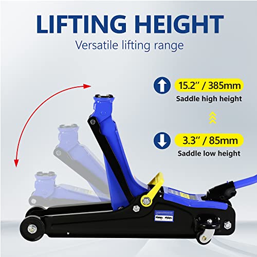 2T Low Profile Steel Floor Jack, 4000 lb, Single Pump, 3.3"-15.2" Lift | Heavy-duty steel, single-piston quick lift, low profile, 3.3"-15.2" range, includes storage bag, overload protection. - size: 2T Single Pump 3.3"-15.2" With Storage Bag
