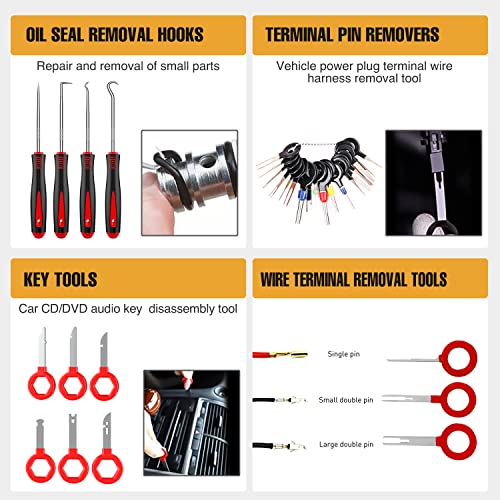GOOACC 238Pcs Trim Removal Tool, Auto Push Pin Bumper Retainer Clip Set Fastener Terminal Remover Tool Adhesive Cable Clips Pry Kit Car Panel Radio Removal Auto Clip Pliers - color: 120Pcs Clips + 118 Remover Red