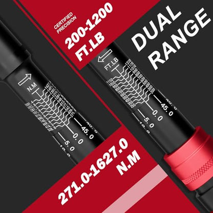 VANPO 1-inch Drive Click Torque Wrench, 200-1200 Ft-Lb,for Trucks | 271-1626 Nm, 48.03'' Length, 48-Tooth, Heavy-Duty Torque Wrench Set with a Hex Key & Industrial Machinery - size: 1-Inch(200-1200 Ft-Lb/271-1626 Nm)