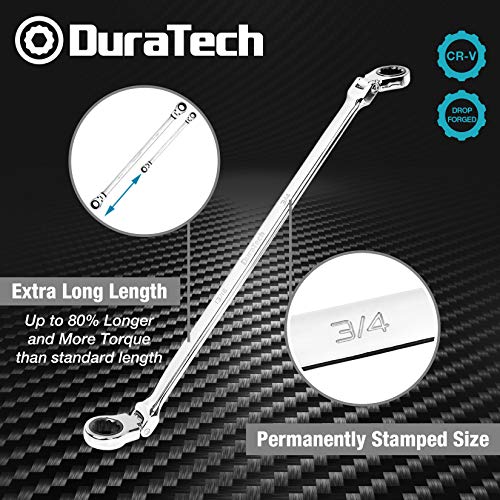 DURATECH Extra Long Flex-Head Ratcheting Wrench Set, 5-Piece, SAE | Double Box End, 5/16" to 13/16", 72-Tooth, 5° Swing Arc, for Narrow Spaces, CR-V Steel, Mirror Polished, EVA Foam Organizer
