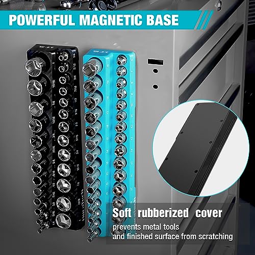 DURATECH Magnetic Socket Organizer Set, 3/8" Drive SAE & Metric Socket Holders, Tool Box & Cart, Holds 56 Standard & Deep Sockets - size: 2pc 3/8" Metric&SAE