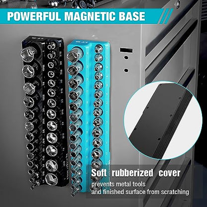DURATECH Magnetic Socket Organizer Set, 3/8" Drive SAE & Metric Socket Holders, Tool Box & Cart, Holds 56 Standard & Deep Sockets - size: 2pc 3/8" Metric&SAE