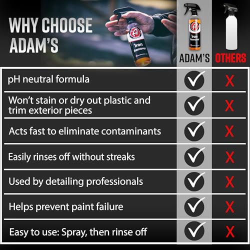 Adam's Iron Remover (16oz, 2 Pack) - Fallout & Iron Remover Spray for Car Detailing Removes Iron Particles in Auto Paint, Wheels, Motorcycle, RV & Boat - Use Before Clay Bar, Wax or Car Wash - size: 16 Fl Oz (Pack of 2)