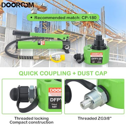 20T 1.2" Stroke Hydraulic Cylinder Portable Low Profile Jack Sets Multi-Acting Porta Power Ram Jack Kits Lifting Cylinder