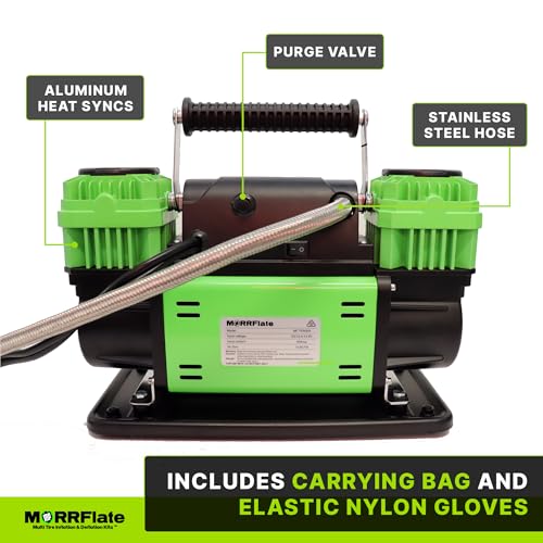 MORRFlate TenSix 12 Volt Air Compressor Heavy Duty, 10.6 CFM 150 PSI Dual Cylinder Portable Off-Road Tire Inflator for Jeep Truck RV 4x4 Overlanding, 4 Tire Inflation Deflation, 4FT Steel Hose - size: 10.6 CFM Compressor