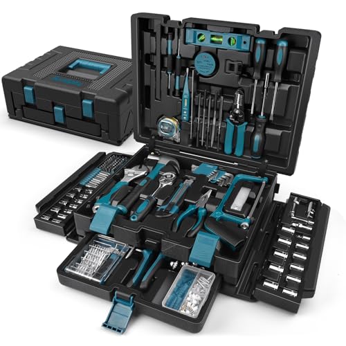 Sundpey 379-PCs Home Tool Kit - Portable Complete Household and Auto Repair Tool Set - Hand General Basic Tool Box Storage Case with Drawer - Full Basic Toolkit for Handyman & Diyer & Homeowner - color: Blue