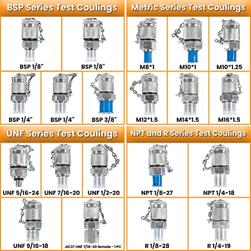 60P Hydraulic Pressure Test Kit with 5 Gauges 24 Couplings 3 Test Hoses for Excavator Construction Machinery 10/60/160/400/600Bar 150/900/2300/6000/9000PSI Hydraulic Test Gauge Kit with Carrying Case - style: 5 Gauges 24 Test Couplings