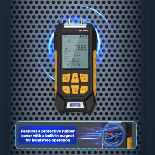 AUTOOL Manometer Gas Pressure Tester -100 to 300Kpa Digital Manometer HVAC 11 Units, Data Lock & Storage with Magnetic Back, Backlit Display
