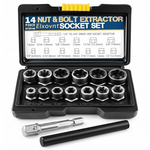 15-Piece Bolt Extractor Set, Impact Socket Kit for Stripped & Damaged Bolts