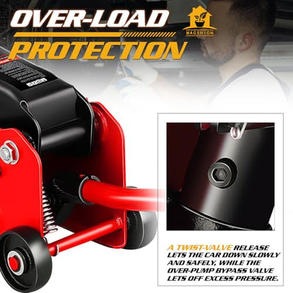 Magshion 1.5 Ton Low Profile Hydraulic Floor Jack, Heavy-Duty Steel Trolley Service Jack with Safety Valve, Swivel Casters, and Wide Saddle for Garage and Vehicle Maintenance, Red - color: Red