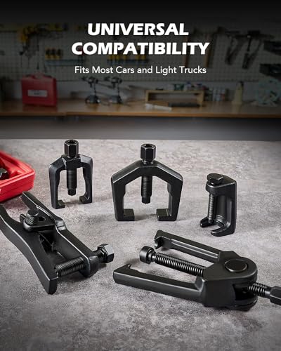 OMT Ball Joint Separator, Tie Rod End Tool Set, Pitman Arm Puller | Includes 5pc Popular Tools for Servicing Ball Joints, Tie Rods, and Pitman Arms, Red Case Black Puller - color: Red Case Black Puller