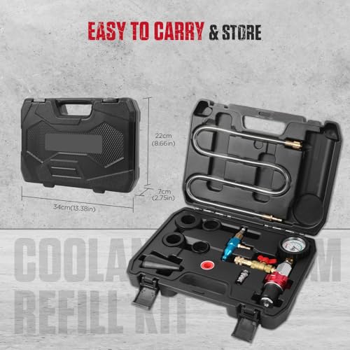 Coolant Vacuum Refill Kit Quick Vacuum Coolant Fill Kit with 5 Universal Adapters, Pressure Gauge, 41 in Fill Hose & 2 Quick Connectors for Most Vehicles