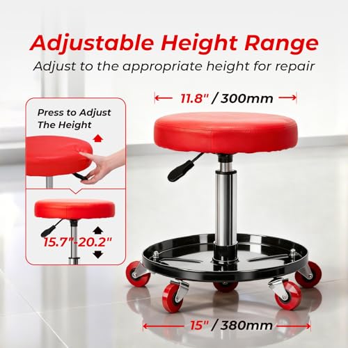 Mechanic Stool,Rolling Garage Seat Adjustable Pneumatic Shop Creeper Seat | 300Lbs Mechanic Stool with Wheels and Removable Tool Tray Storage Workshop Chair for Auto Repair