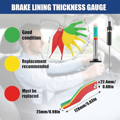 4 Pcs Car Brake Pad Thickness Gauge Set, Tread Depth Gauge, Color-Coded Brake Pad Measuring Tool for Car Truck Motorcycle