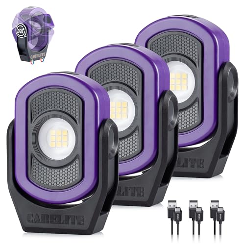 Magnetic Work Light – 780 Lumen Compact Pocket Light, Rechargeable 3000mAh, 360° Pivot, Durable & Portable for Mechanics & Jobsites (Purple, 3-Pack) - color: Purple-3PK, size: 3 Pack-780lm