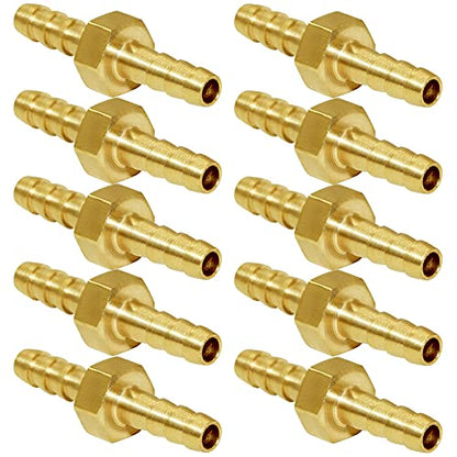 Joywayus 1/4" ID Hose Barb, Hex Union Brass Fitting Water/Fuel/Air (Pack of 10) - size: 0.25 Inch, style: 10PCS