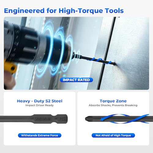 Impact Rated Screwdriver Bit Set, 4" Extended Long Magnetic Power Bits, Premium S2 Steel, Shock-Absorbing Design, 1/4" Hex Shank for Power Drill & Impact Driver (4 Inch Pozidriv) - size: 4 Inch Pozidriv