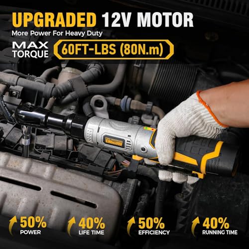 12V Ratchet Wrench + Cordless Brushless Impact Wrench, 1475 ft-lbs (2000N.m)
