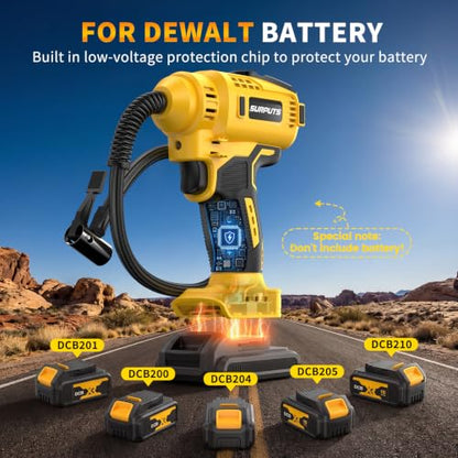 Tire Inflator Air Compressor Compatible with Dewalt 20V Battery, 150PSI Cordless Portable Air Pump with Digital & Auto Shut-Off, LED Light for Car Motorcycles Bike Ball (Tool Only) (Yellow)
