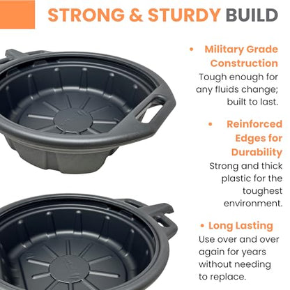 ValvoMax 16L Oil Drain Pan for Changing Oil - Large 4 Gallon (17 Quarts) Capacity with Pour Spout & Anti-splash Lip, Heavy Duty with Carrying Handles - Sturdy and Easy to Clean