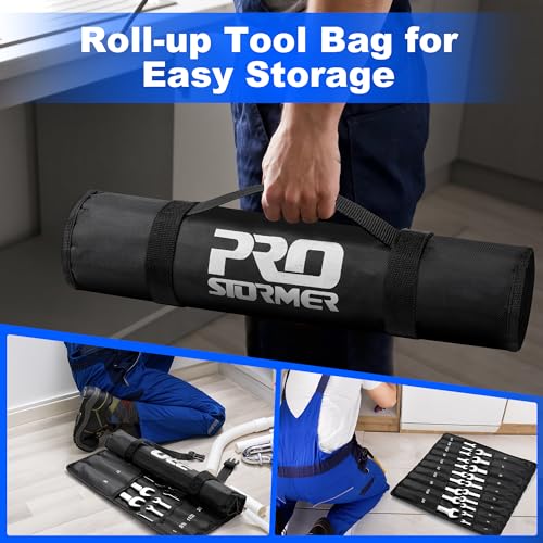 Prostormer 20-Piece Ratcheting Combination Wrench Set | 10Pcs SAE Flex-Head 1/4" to 3/4" & 10Pcs Metric Fixed Head 6-18mm, 72-Tooth, Cr-V Steel, Organizer Pouch - style: 20-Piece Metric & SAE