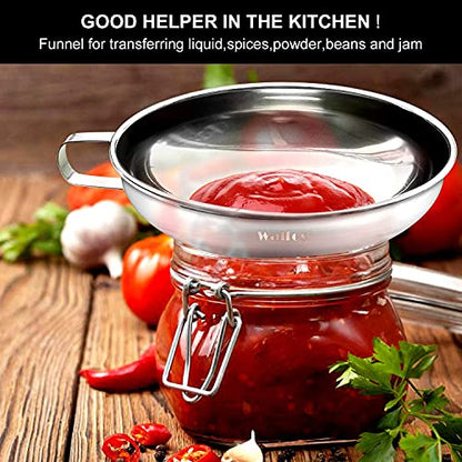Walfos 2 Pack (4in & 5.5in) Stainless Steel Wide-Mouth Funnel with Handle for Wide and Regular Mason Jars Canning Jars, Wide-Mouth Funnels for Kitchen Use,Transferring Liquid and Dry Ingredients - color: 2pc funnel 5.5+4 inch