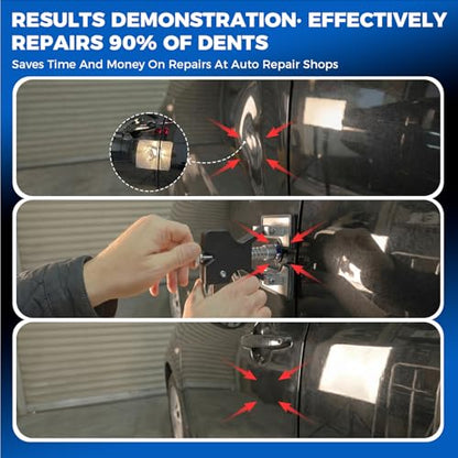 DISEN 155Pcs Paintless Dent Removal Kit, Car Dent Repair Tool Set with Metal Dent Lifter, Bridge Puller, T-Slide Hammer, Glue Gun & 100 Tabs, for Dents, Dings, Creases and Hail Damage