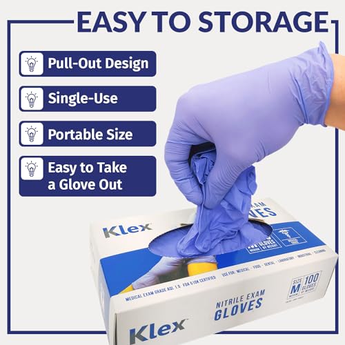 Klex Nitrile Exam Gloves - Medical Grade, Powder Free, Rubber Latex Free, Food Safe, Lavender - size: Medium