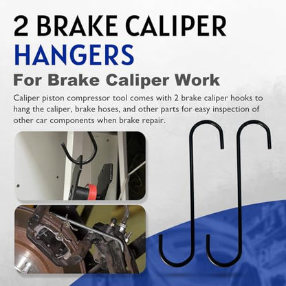 Brake Caliper Compression Tool with Extra 2Pcs Large Plates 1.57"-2.95",Caliper Piston Compressor Tool for Disc Brake Pad Spreader with 2 Brake Caliper Hangers for Single/Twin/Quad Piston - size: Brake Caliper Tool with 2 Caliper Hangers