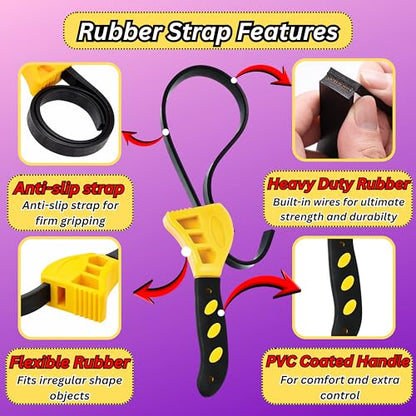 2-Pack Adjustable Rubber Strap Wrench Set, 8" & 6" – Heavy-Duty Non-Slip Oil Filter Wrench & Jar Opener for Plumbing, Water Filter, Shower Head, Sink, Faucet, Pipes & Automotive Use (Yellow)
