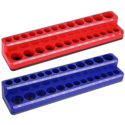 2-Piece Magnetic Socket Holder - 1/4 Inch Drive Metric SAE Socket Trays Tool Storage Set - Holds 52 Sockets for Tool Box Drawer