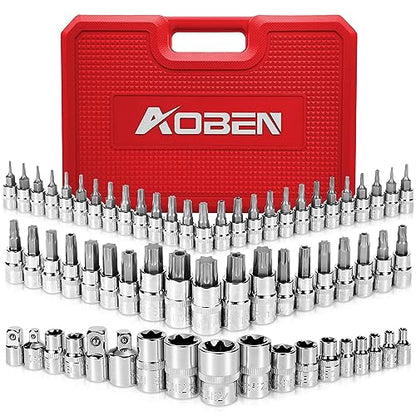 AOBEN 64Pcs Master Torx Bit Socket and External Torx Socket Set, 1/4, 3/8, 1/2-inch(E4-E24, T6-T70,TT6-TT70,TP8-TP60), S2 and Cr-V Steel, Includes Socket Adapters - size: Large