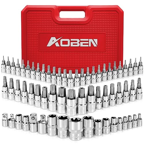 AOBEN 64Pcs Master Torx Bit Socket and External Torx Socket Set, 1/4, 3/8, 1/2-inch(E4-E24, T6-T70,TT6-TT70,TP8-TP60), S2 and Cr-V Steel, Includes Socket Adapters - size: Large