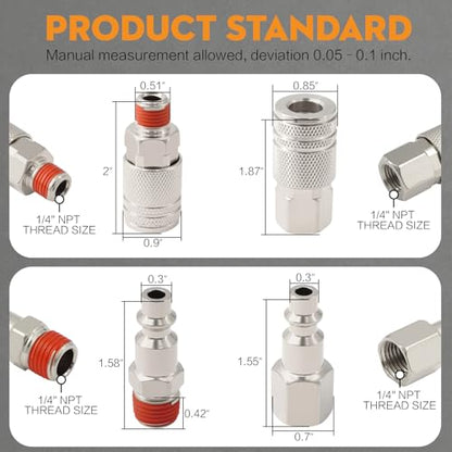 54-Pcs 1/4 NPT Air Fittings Kit, Quick Connect Fitting Set with Swivel Coupler, Push to Connect Pneumatic Fittings Assortment for Air Compressor, Air Line, Pneumatic Tools - size: 54 PCS