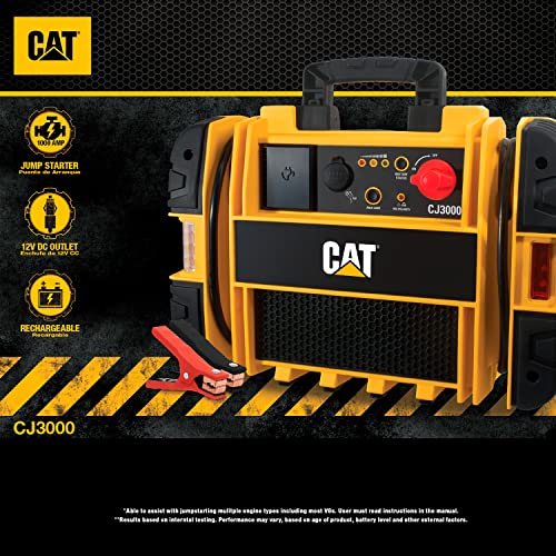 CAT CJ3000 Professional Jump Starter 1000 Peak Amp Battery Booster, Built-In Power Switch, Battery Clamps, Yellow