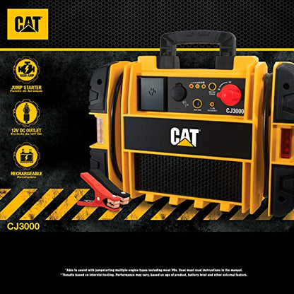 CAT CJ3000 Professional Jump Starter 1000 Peak Amp Battery Booster, Built-In Power Switch, Battery Clamps, Yellow