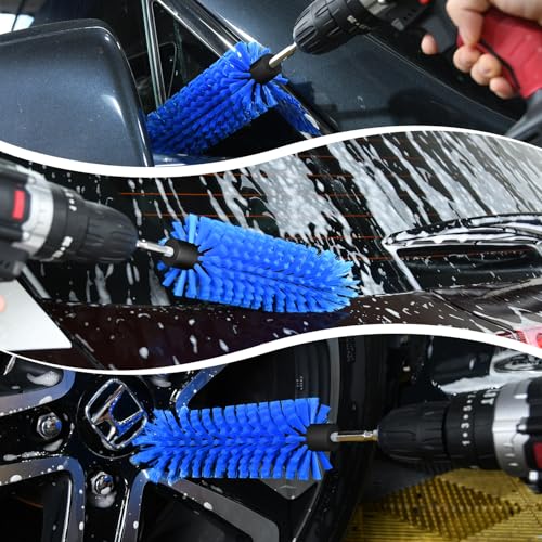 1 Pack Drill Brush for Car Wheel and Bottle(Blue) | for Wheels, Rims, Engines, Exhaust, Bottle - color: 1 Pack Dark Blue