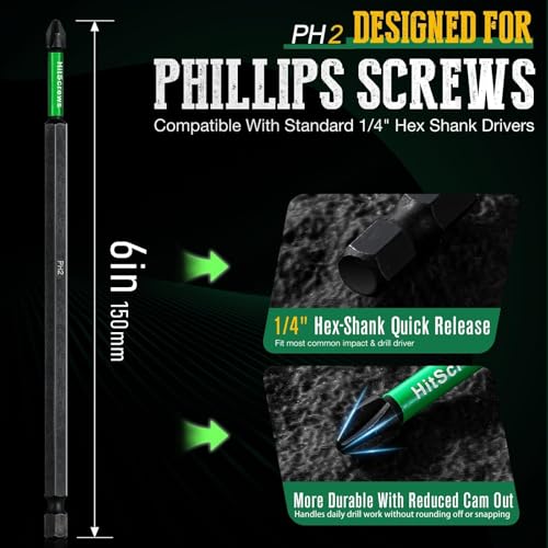 PH2 Phillips Bits #2 – 10 Pack 6" Extra Long Impact Driver Bits,S2 Steel Magnetic Screwdriver Bits for Power Tools and Screw Guns - size: 6"-10pcs